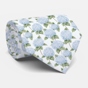 Cravate Motif d'hortensia bleu aquarelle botanique floral