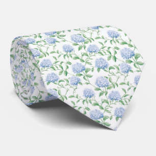 Cravate Motif d'hortensia bleu aquarelle botanique florale