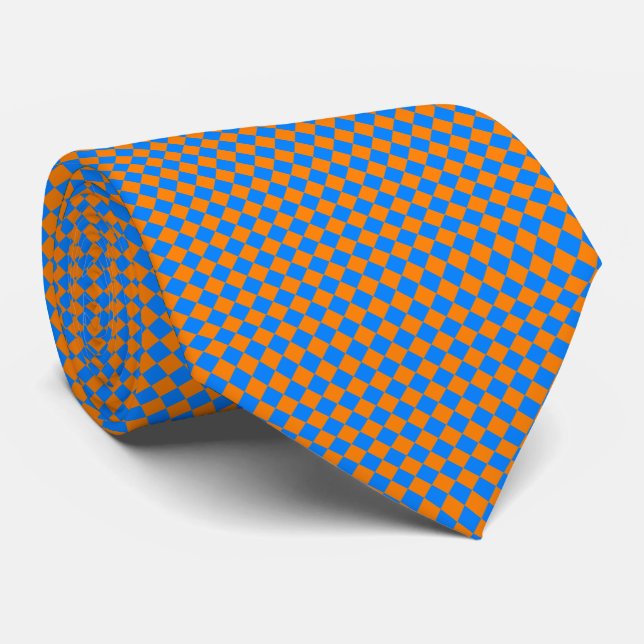 Cravate Motif diamant Orange Blue Checker (Roulé)