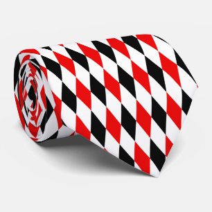Cravate Motif Diamants Harlequin Rouge Noir et Blanc