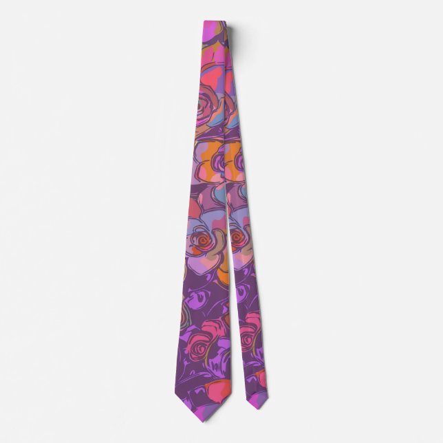 Cravate Motif d'illustration de fleurs botaniques en viole (Devant)