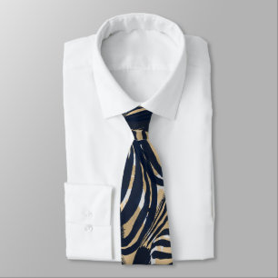 Cravate Motif d'impression moderne Gold Blue Zebras