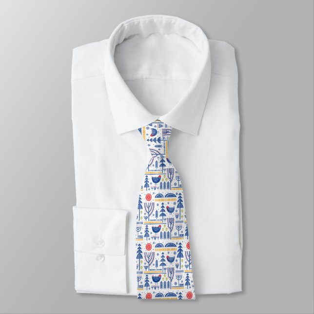 Cravate Motif d'oiseau d'hiver d'art populaire (Attaché)