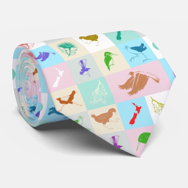 Cravate Motif d'oiseaux néo-zélandais (Roulé)