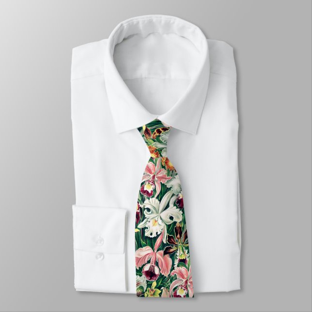 Cravate Motif d'orchidée blanche rose jaune (Attaché)