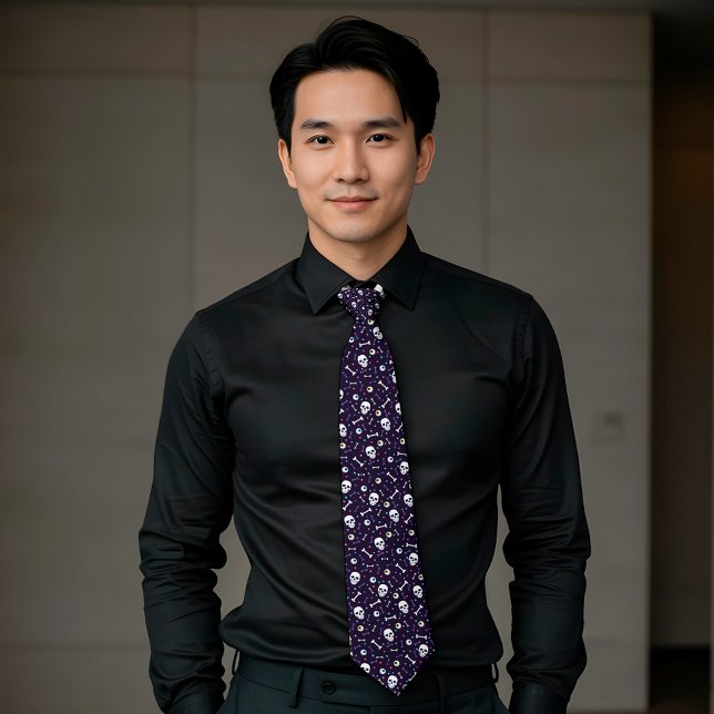 Cravate Motif d'os d'oreilles de crâne violet foncé d'Hall (Créateur téléchargé)