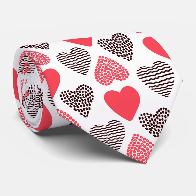 Cravate Motif du coeur de Valentin rouge et noir (Roulé)