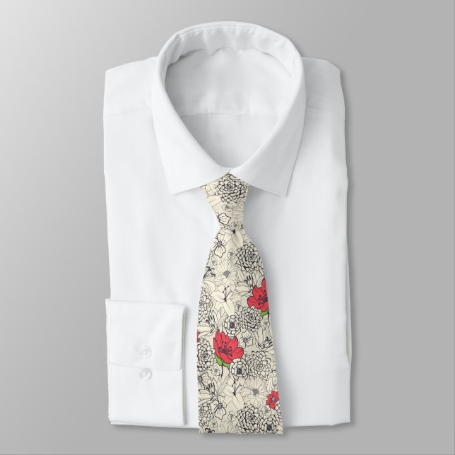 Cravate Motif du jardin de fleurs de pavot (Attaché)