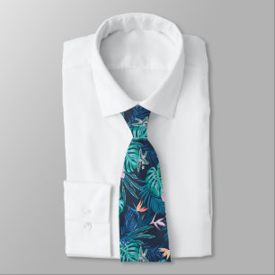 Cravate Motif du Jardin des Fleurs Tropicales Bleues