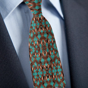 Cravate Motif élégant cuivre et turquoise