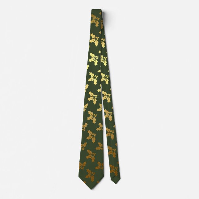 Cravate Motif élégant d'or de houx de Noël (Devant)