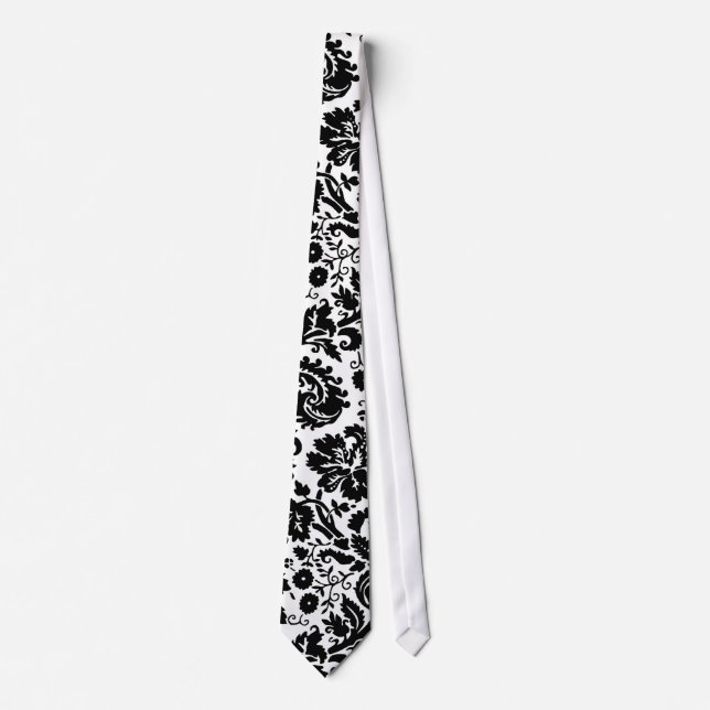 Cravate Motif élégant noir et blanc de damassé (Devant)