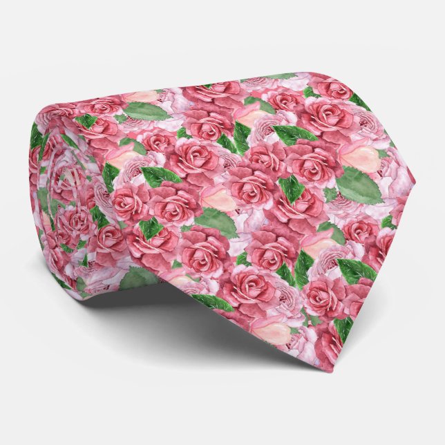 Cravate motif élégante rose carrelée (Roulé)