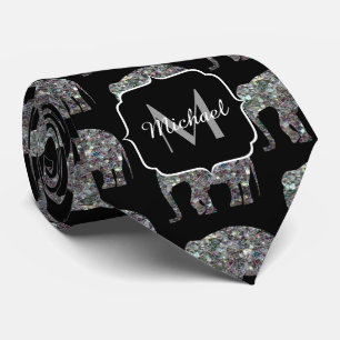 Cravate Motif éléphant argent scintillant sur monogramme n