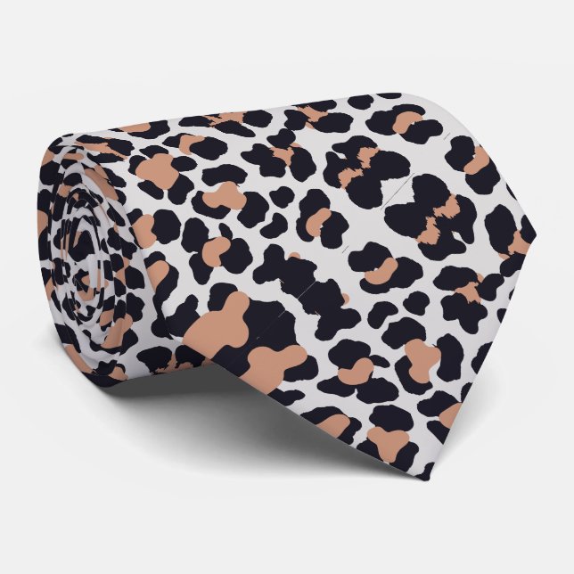 Cravate Motif Empreinte de léopard de neige gris (Roulé)