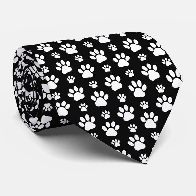 Cravate Motif, Empreintes de pattes, pattes de chien, noir (Roulé)