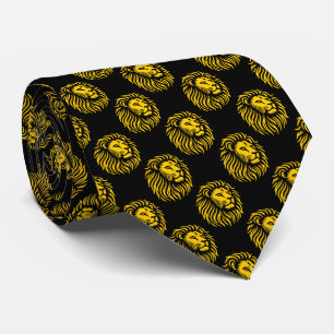 Cravate Motif en chef de Lion - Ambre sur noir