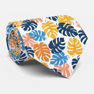 Cravate Motif en feuille de carreaux tropicaux colorés