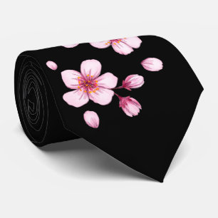 Cravate Motif en fleurs de cerisier rose