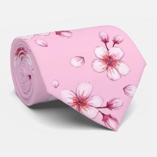 Cravate Motif en fleurs de cerisier rose