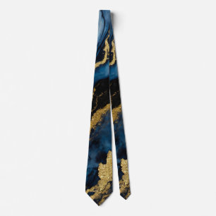 Cravate Motif en marbre bleu avec or