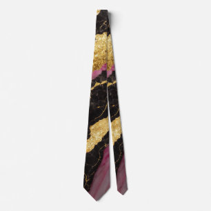 Cravate Motif en marbre rose noir avec or