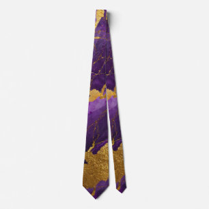 Cravate Motif en marbre violet avec or