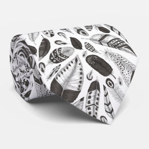 Cravate motif en plumes noires et blanches