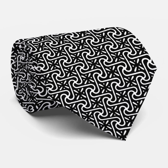 Cravate Motif en tuiles égyptiennes, noir et blanc (Roulé)