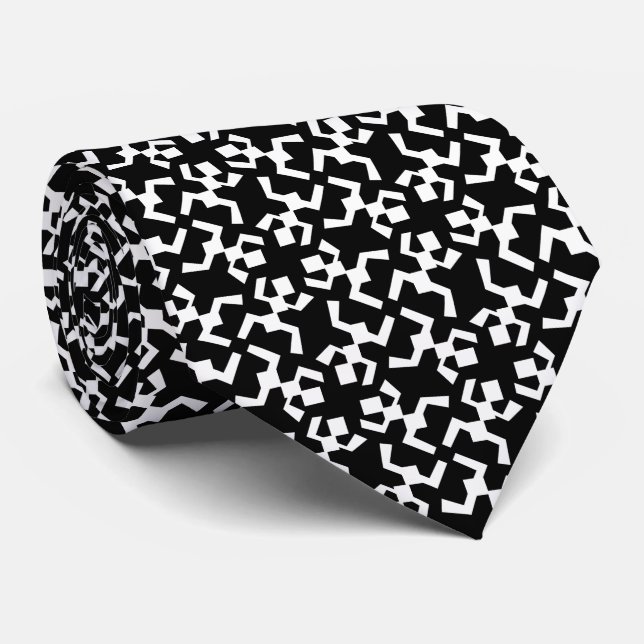 Cravate Motif ethnique africain blanc et noir (Roulé)