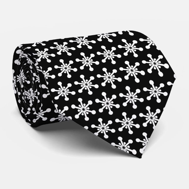 Cravate Motif étoile - Blanc sur noir (Roulé)