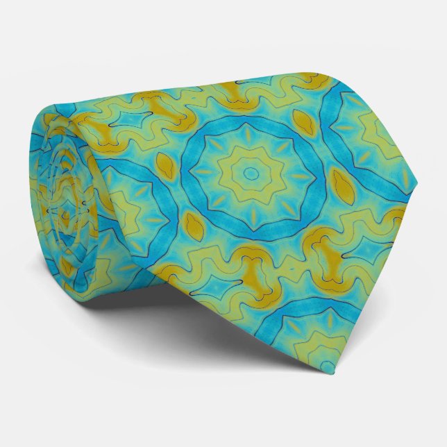 Cravate Motif étoile en bleu et vieux or jaune (Roulé)