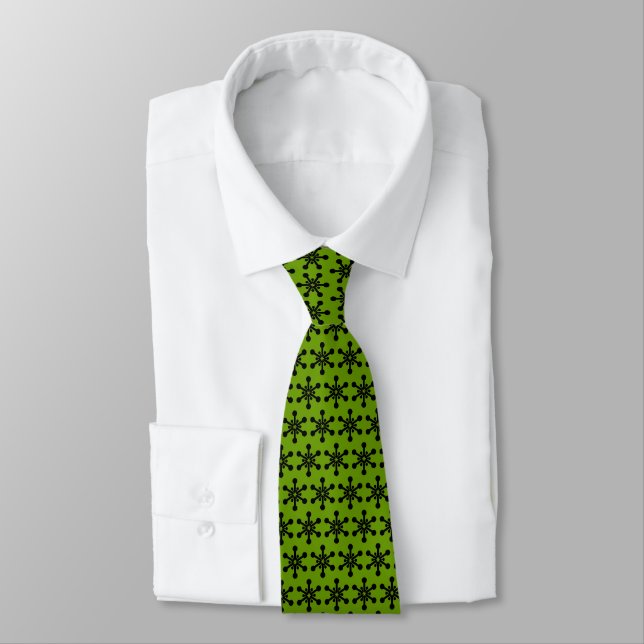 Cravate Motif étoile - Noir sur vert 669900 (Attaché)
