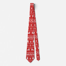 Cravate Motif Festif Red White Reindeer Christmas Tree