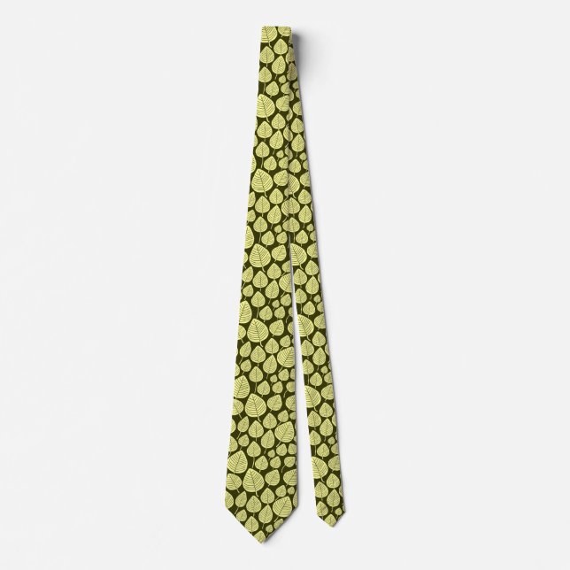 Cravate Motif feuille 02 - Jaune de calcaire sur l'olive f (Devant)