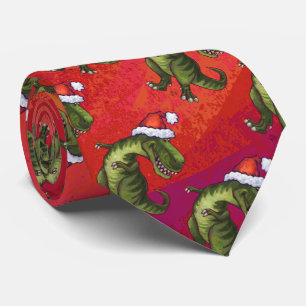 Cravate Motif Fextive TRex Dino sur rouge