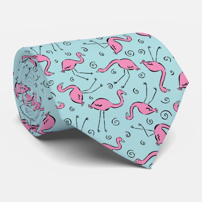 Cravate Motif Flamants roses roses (Roulé)