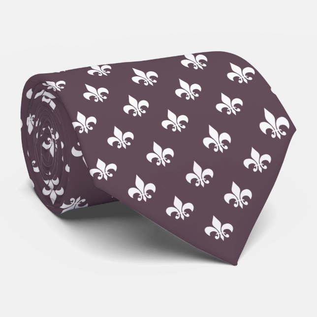 Cravate Motif Fleur de Lis Française Violet Mauve Foncé (Roulé)