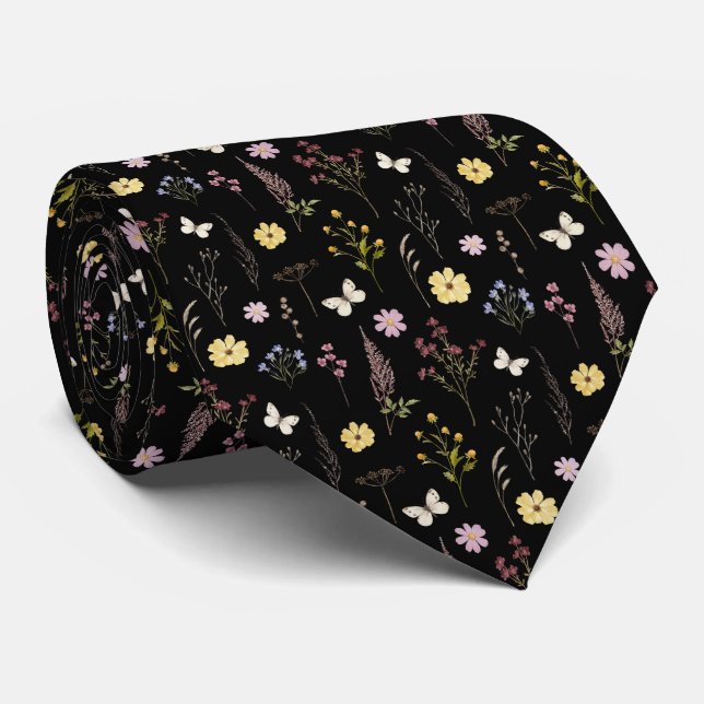 Cravate Motif Fleur sauvage de ressort d'aquarelle (Roulé)