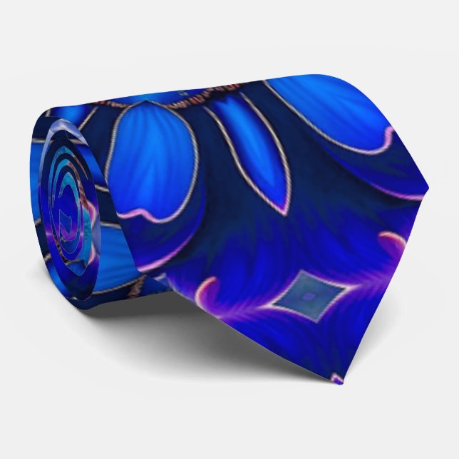 Cravate Motif Fleurs bleues Abstraites (Roulé)