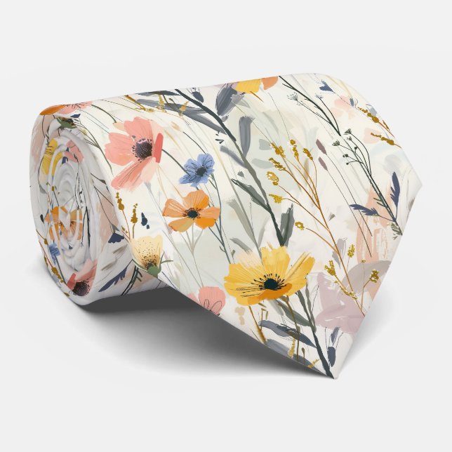 Cravate Motif Fleurs de prairie Gouache (Roulé)