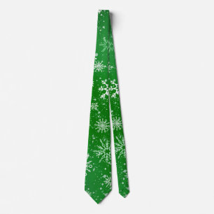 Cravate Motif Flocons de Neige Verts Fête d'Hiver