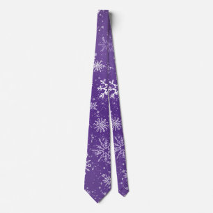 Cravate Motif Flocons de Neige Violets Magique Vacances d'
