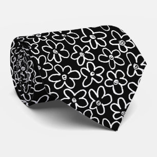 Cravate Motif floral 080821 - Blanc et Noir