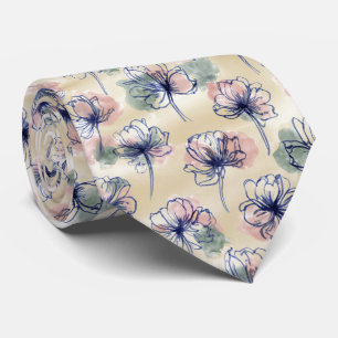 Cravate Motif floral à la ligne aquarelle