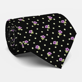 Cravate Motif floral à points jaunes verts violets élégant