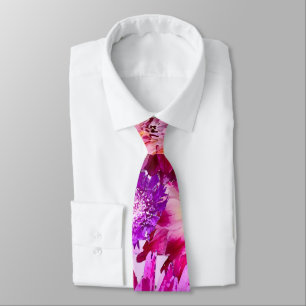 Cravate Motif floral abstrait de dahlia violet rose vif