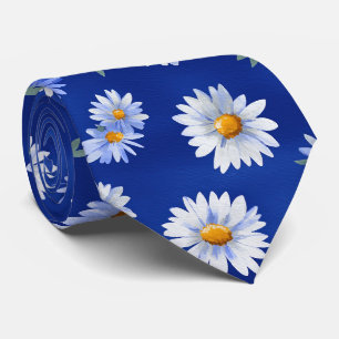 Cravate Motif floral aquarelle Blue Daisy