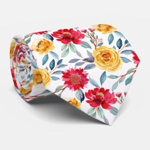 Cravate Motif floral aquarelle ensoleillé en rose jaune