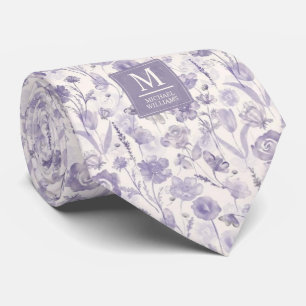 Cravate Motif floral aquarelle fleurs lavande violet